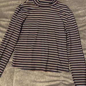 Mock neck Long Sleeve Striped Cropped Shirt